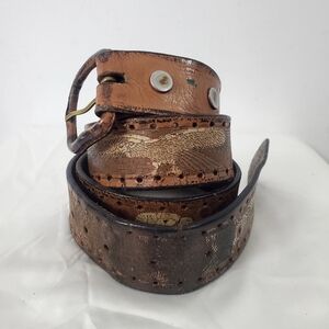 Vintage Eagle Handpainted Tooled Stitched Leather Belt Mexican Silver Cowboy